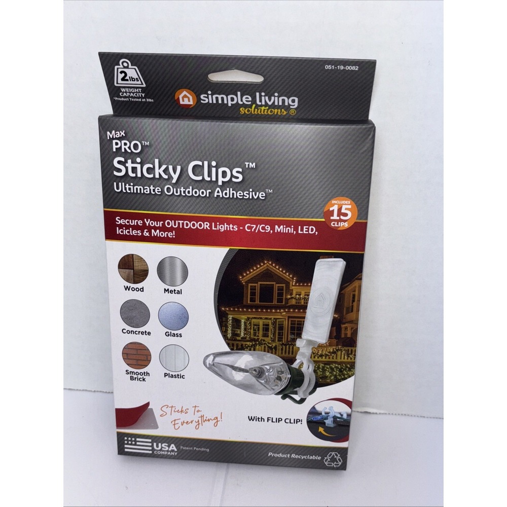 Max Pro Sticky Clip Ultimate Outdoor Adhesive, 15 Clips Outdoor Lights USA NEW!